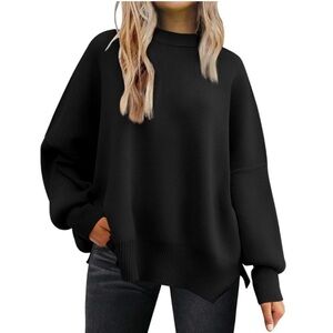 Lillusory Crewneck Batwing Sweater Oversized Ribbed Knit Pullover Top XL